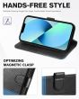 TUCCH iPhone 13 Wallet Case, iPhone 13 PU Leather Case, Folio Flip Cover with RFID Blocking, Credit Card Slots, Magnetic Clasp Closure - Black & Light Blue