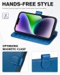 TUCCH iPhone 14 Wallet Case, iPhone 14 PU Leather Case, Folio Flip Cover with RFID Blocking, Credit Card Slots, Magnetic Clasp Closure - Retro Blue