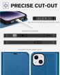 TUCCH iPhone 14 Wallet Case, iPhone 14 PU Leather Case, Folio Flip Cover with RFID Blocking, Credit Card Slots, Magnetic Clasp Closure - Retro Blue