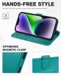 TUCCH iPhone 14 Wallet Case, iPhone 14 PU Leather Case, Folio Flip Cover with RFID Blocking, Credit Card Slots, Magnetic Clasp Closure - Full Grain Cyan