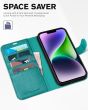 TUCCH iPhone 14 Wallet Case, iPhone 14 PU Leather Case, Folio Flip Cover with RFID Blocking, Credit Card Slots, Magnetic Clasp Closure - Full Grain Cyan