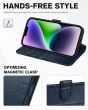 TUCCH iPhone 14 Wallet Case, iPhone 14 PU Leather Case, Folio Flip Cover with RFID Blocking, Credit Card Slots, Magnetic Clasp Closure - Full Grain Navy Blue