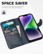 TUCCH iPhone 14 Wallet Case, iPhone 14 PU Leather Case, Folio Flip Cover with RFID Blocking, Credit Card Slots, Magnetic Clasp Closure - Full Grain Navy Blue