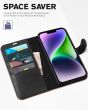 TUCCH iPhone 14 Wallet Case, iPhone 14 PU Leather Case, Folio Flip Cover with RFID Blocking, Credit Card Slots, Magnetic Clasp Closure - Black & Brown
