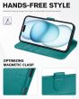 TUCCH iPhone 15 Leather Wallet Case, iPhone 15 Flip Cover - Full Grain Cyan