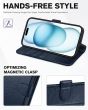 TUCCH iPhone 15 Wallet Cover, iPhone 15 PU Leather Case - Full Grain Navy Blue