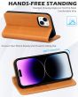 SHIELDON iPhone 15 Plus Genuine Leather Wallet Case, iPhone 15 Plus Flip Case - Brown