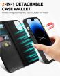 TUCCH iPhone 15 Plus Detachable Leather Wallet Case, iPhone 15 Plus MagSafe Compatible Case - Black