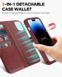TUCCH iPhone 15 Plus Magnetic Detachable Leather Case, iPhone 15 Plus 2in1 Wallet Case - Dark Red