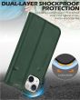 SHIELDON iPhone 15 Plus Genuine Leather Wallet Case, iPhone 15 Plus Kickstand Phone Case - Midnight Green