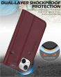 SHIELDON iPhone 15 Plus Genuine Leather Wallet Case, iPhone 15 Plus Card Holder Phone Case - Wine Red
