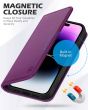 SHIELDON iPhone 15 Pro Max Genuine Leather Wallet Case, iPhone 15 Pro Max Kickstand Phone Case - Purple