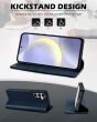 SHIELDON SAMSUNG Galaxy A55 Wallet Case, SAMSUNG A55 Genuine Leather Case RFID Blocking Card Holder Magnetic Closure Kickstand Protective Book Flip Folio Cover - Navy Blue