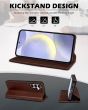 SHIELDON SAMSUNG Galaxy A55 Wallet Case, SAMSUNG A55 Genuine Leather Case RFID Blocking Card Holder Magnetic Closure Kickstand Protective Book Flip Folio Cover - Retro Coffee