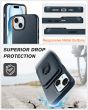 Shieldon iPhone 15 Genuine Leather case with Magnetic Card Holder, 2in1 Removable Card Clip with Stand Metal Ring, RFID Blocking, Raised Edges, Magsafe Compatible - Navy Blue