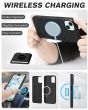 Shieldon iPhone 15 Plus Genuine Leather case with Magnetic Card Holder, 2in1 Detachable Card Clip with Stand Metal Ring, RFID Blocking, Raised Edges, Magsafe Compatible - Black
