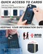 Shieldon iPhone 15 Plus Genuine Leather case with Magnetic Card Holder, 2in1 Detachable Card Clip with Stand Metal Ring, RFID Blocking, Raised Edges, Magsafe Compatible - Navy Blue