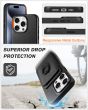 Shieldon iPhone 15 Pro Genuine Leather case with Magnetic Card Holder, 2in1 Detachable Card Clip with Stand Metal Ring, RFID Blocking, Raised Edges, Magsafe Compatible - Black