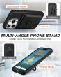 Shieldon iPhone 15 Pro Genuine Leather case with Magnetic Card Holder, 2in1 Detachable Card Clip with Stand Metal Ring, RFID Blocking, Raised Edges, Magsafe Compatible - Black