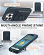 Shieldon iPhone 15 Pro Genuine Leather case with Magnetic Card Holder, 2in1 Detachable Card Clip with Stand Metal Ring, RFID Blocking, Raised Edges, Magsafe Compatible - Navy Blue