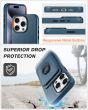 Shieldon iPhone 15 Pro Genuine Leather case with Magnetic Card Holder, 2in1 Detachable Card Clip with Stand Metal Ring, RFID Blocking, Raised Edges, Magsafe Compatible - Royal Blue