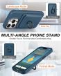 Shieldon iPhone 15 Pro Genuine Leather case with Magnetic Card Holder, 2in1 Detachable Card Clip with Stand Metal Ring, RFID Blocking, Raised Edges, Magsafe Compatible - Royal Blue