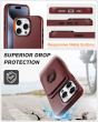 Shieldon iPhone 15 Pro Genuine Leather case with Magnetic Card Holder, 2in1 Detachable Card Clip with Stand Metal Ring, RFID Blocking, Raised Edges, Magsafe Compatible - Wine Red