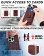 Shieldon iPhone 15 Pro Genuine Leather case with Magnetic Card Holder, 2in1 Detachable Card Clip with Stand Metal Ring, RFID Blocking, Raised Edges, Magsafe Compatible - Wine Red