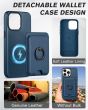 Shieldon iPhone 15 Pro Max Genuine Leather case with Magnetic Card Holder, 2in1 Detachable Card Clip with Stand Metal Ring, RFID Blocking, Raised Edges, Magsafe Compatible - Royal Blue