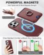 Shieldon iPhone 15 Pro Max Genuine Leather case with Magnetic Card Holder, 2in1 Detachable Card Clip with Stand Metal Ring, RFID Blocking, Raised Edges, Magsafe Compatible - Wine Red