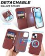 SHIELDON iPhone 15 Magnetic Detachable Leather Case, iPhone 15 MagSafe & Wireless Charging Compatible Case - Wine Red