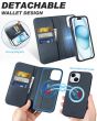 SHIELDON iPhone 15 Plus Detachable Magnetic Wallet Case, iPhone 15 Plus Genuine Leather Case,  2in1 MagSafe Compatible - Navy Blue