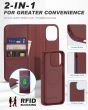 SHIELDON iPhone 15 Pro Max Magnetic Detachable Leather Case, iPhone 15 Pro Max Folio Case, MagSafe Compatible - Wine Red