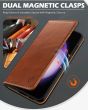 SHIELDON SAMSUNG Galaxy S23 Wallet Case, SAMSUNG S23 Leather Cover Flip Folio Book Case - Brown - Retro