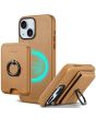 TUCCH Magnetic Case with Removable Wallet Card Holder for iPhone 15, Magsafe Compatible, Raise Edges Protective Case with Finger Grip Stand and RIFD Blocking for Regular iPhone 15 - Brown