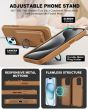 TUCCH Magnetic Case with Removable Wallet Card Holder for iPhone 15, Magsafe Compatible, Raise Edges Protective Case with Finger Grip Stand and RIFD Blocking for Regular iPhone 15 - Brown