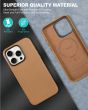 TUCCH iPhone 15 Pro Magnetic PU Leather Case, Magsafe Compatible Shockproof Protective Case with Raised Edges - Brown