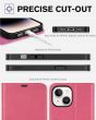 TUCCH iPhone 15 Wallet Case, iPhone 15 PU Leather Case-Hot Pink