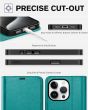 TUCCH iPhone 15 Pro Leather Wallet Case, iPhone 15 Pro Flip Cover - Full Grain Cyan