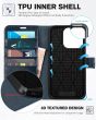TUCCH iPhone 15 Pro Leather Wallet Case, iPhone 15 Pro Flip Cover - Full Grain Navy Blue