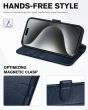 TUCCH iPhone 15 Pro Leather Wallet Case, iPhone 15 Pro Flip Cover - Full Grain Navy Blue