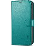 TUCCH iPhone 14 Wallet Case, iPhone 14 PU Leather Case, Folio Flip Cover with RFID Blocking, Credit Card Slots, Magnetic Clasp Closure - Full Grain Cyan