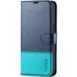 TUCCH iPhone 14 Wallet Case, iPhone 14 PU Leather Case, Folio Flip Cover with RFID Blocking, Credit Card Slots, Magnetic Clasp Closure - Blue & Lake Blue