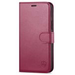 SHIELDON iPhone 13 Pro Max Wallet Case, iPhone 13 Pro Max Genuine Leather Cover with Magnetic Clasp Closure - Red Violet
