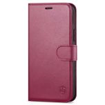 SHIELDON iPhone 13 Pro Wallet Case, iPhone 13 Pro Genuine Leather Cover with Magnetic Clasp - Red Violet