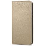 SHIELDON iPhone 13 Wallet Case, iPhone 13 Genuine Leather Cover with RFID Blocking, Book Folio Flip Kickstand Magnetic Closure - Khaki - Litchi Pattern