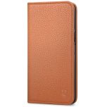 SHIELDON iPhone 13 Wallet Case, iPhone 13 Genuine Leather Cover with RFID Blocking, Book Folio Flip Kickstand Magnetic Closure - Light Brown - Litchi Pattern