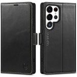 SHIELDON SAMSUNG Galaxy S24 Ultra Wallet Case, SAMSUNG S24 Ultra Leather Cover Flip Folio Book Case - Black - Retro