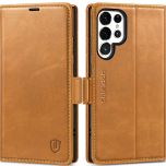 SHIELDON SAMSUNG Galaxy S24 Ultra Wallet Case, SAMSUNG S24 Ultra Leather Cover Flip Folio Book Case - Retro Light Brown