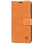 SHIELDON iPhone 14 Plus Wallet Case, iPhone 14 Plus Genuine Leather Cover Book Folio Flip Kickstand Case with Magnetic Clasp - Brown